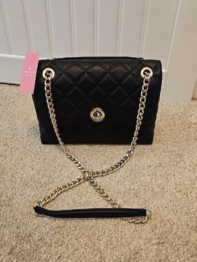 kate spade Black Quilted Shoulder Bag with Gold Chain